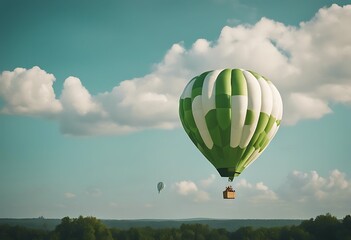Naklejka premium white green air sky hot blue balloon summer meadow field beautiful striped grass spring colours extreme outdoors background landscape sport moving