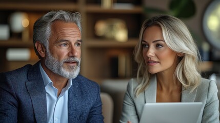 Fototapeta premium Professionals share ideas while discussing strategies at a contemporary office space