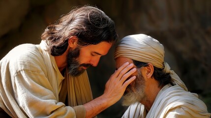 Jesus Christ heals a sick person by touching his head