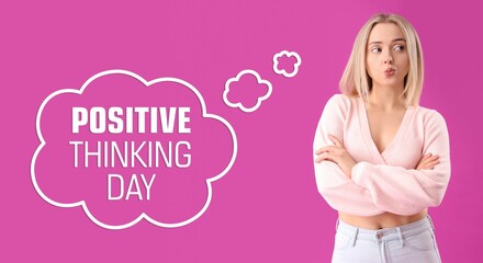 Banner for Positive Thinking Day with thoughtful young woman