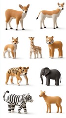 Fototapeta premium A delightful array of knitted animal toys features various adorable designs, arranged creatively on a soft, neutral-colored surface