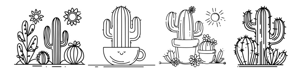 collection of cactus drawings in black and white vestor graphics © Luka