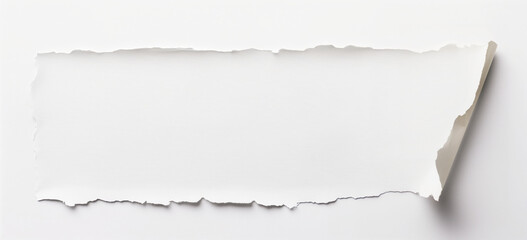 A stripe of torn white paper placed on white background