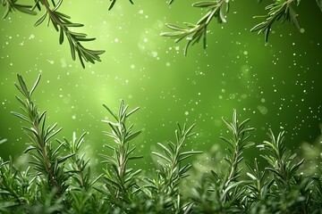 Fototapeta premium Vibrant Green Rosemary Plants Stirring in a Gentle Breeze Under a Sunlit Sky