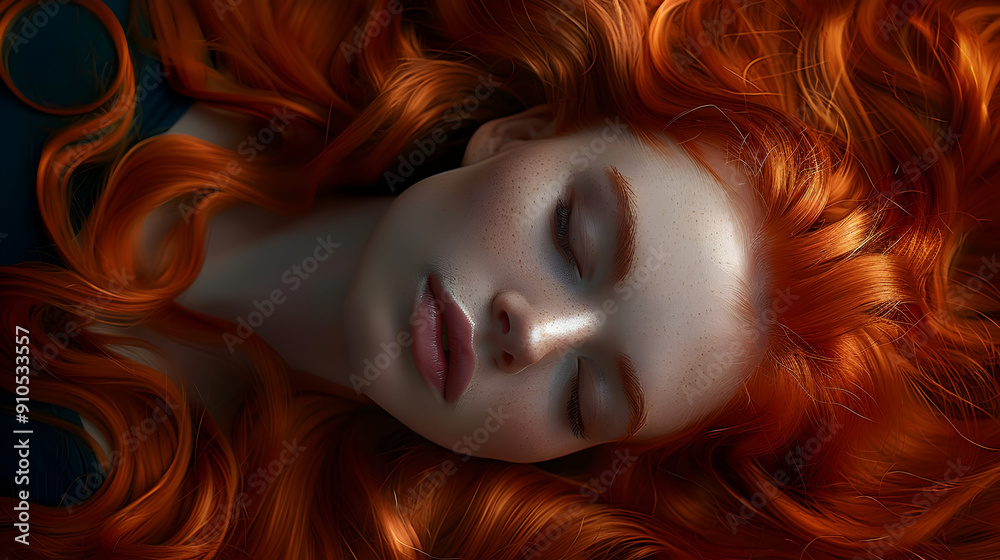 Wall mural Redhead Woman with Eyes Closed Illustration