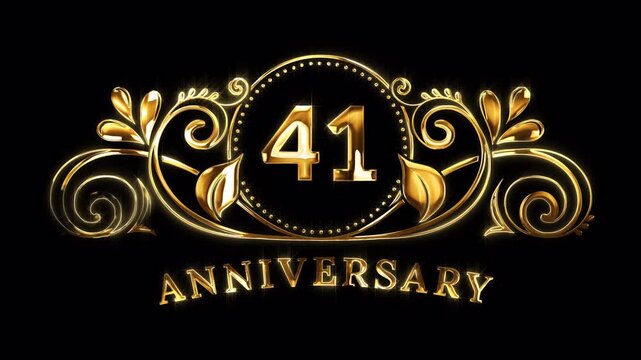 41st Anniversary Celebration. Happy 41 Years Anniversary Animation in Gold Color on the Transparent Background, Alpha Channel. Great for greetings, celebrations, events, and gifts.