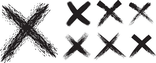 grunge kiss crosses x shapes checkmark seven isolated vector graphic design elements