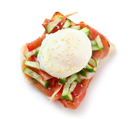 Tasty egg Benedict isolated on white background