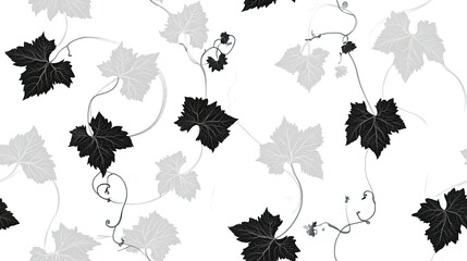 Naklejka premium A delicate black and white design featuring intertwined leaf patterns creates a sophisticated look for contemporary interior spaces SEAMLESS PATTERN