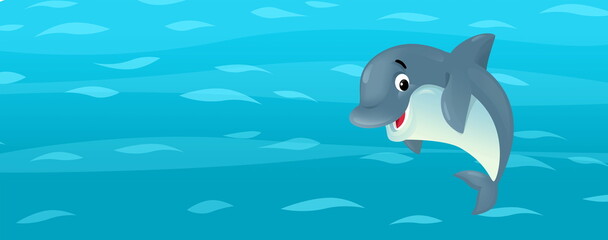 Cartoon ocean and sea animal of underwater kingdom swimming diving wit illustration for kids