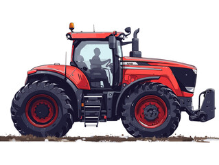 Obraz premium Red tractor isolated on white background. Vector illustration in cartoon style