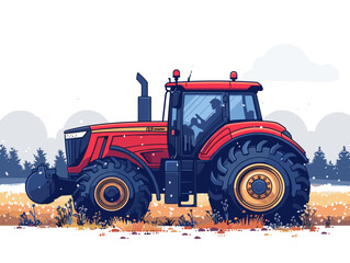 Obraz premium Tractor on the field. Vector illustration in a flat style