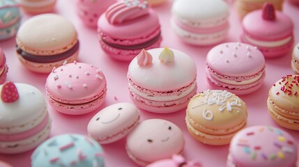 Obraz premium Assortment of Colorful Macarons on Pink Background