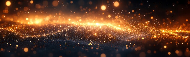 Fototapeta premium Golden Galactic Glow, gold and black. defocused, banner 