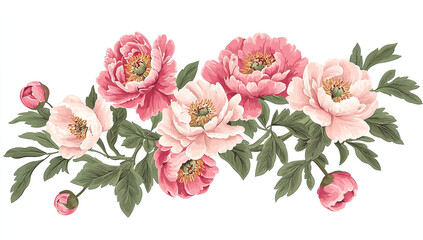 Obraz premium pink peonies, vector illustration on a white background, pastel...