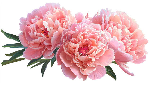 Pink peonies, vector illustration on a white background, pastel...