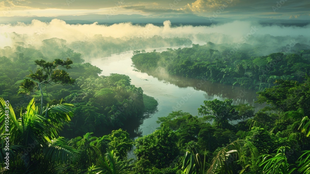 Wall mural aerial view of the amazon river surrounded by forest