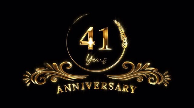 41st Anniversary Celebration. Happy 41 Years Anniversary Animation in Gold Color on the Transparent Background, Alpha Channel. Great for greetings, celebrations, events, and gifts.