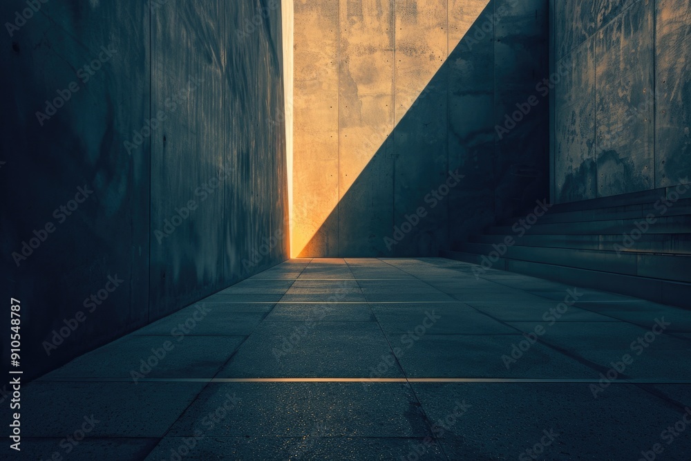Poster The sun shines through the shadow of a building, creating a warm and inviting atmosphere