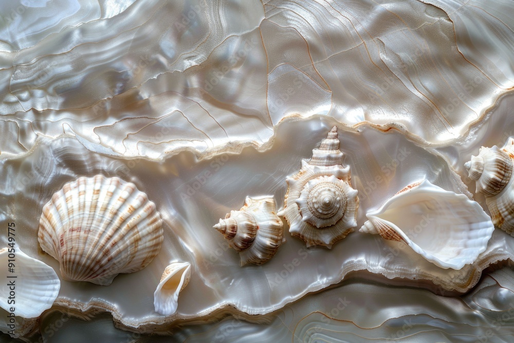 Poster a collection of seashells placed on a plain white surface