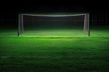 Fototapeta premium A soccer goal on a soccer field under the stars
