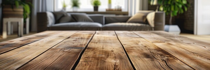 clean wooden product display tabletop in living room