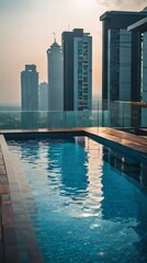 Obraz premium Swimming Pool Overlooking City Skyline