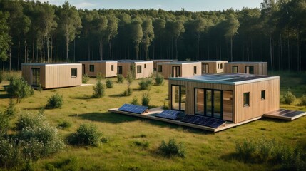 Cluster of Tiny Houses in Field