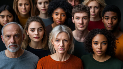 a group of 20 people, mostly caucasian, ages 20 to 65, looking into the camera