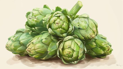Fototapeta premium Realistic Illustration of a Pile of Green Artichokes