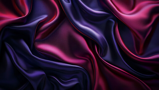 Abstract background with red and purple satin cloth, shiny, 3D...