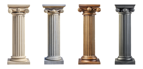 Four unique roman-style columns - isolated transparent png