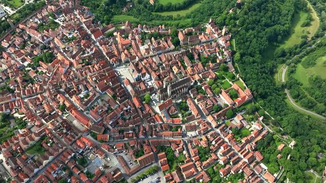 Top Down View Of Rothenburg Ob Der Tauber, Germany, Aerial