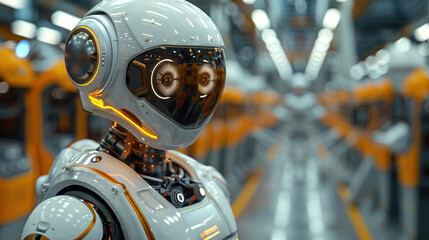 Fototapeta premium Robot Working in Factory, High-Tech Manufacturing, Industry 4.0
