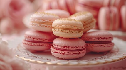 Fototapeta premium Pink Macarons on a Plate