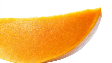 A slice of pumpkin showing the transition from the firm outer skin to the soft, succulent interior. The vibrant orange color pops on a white background