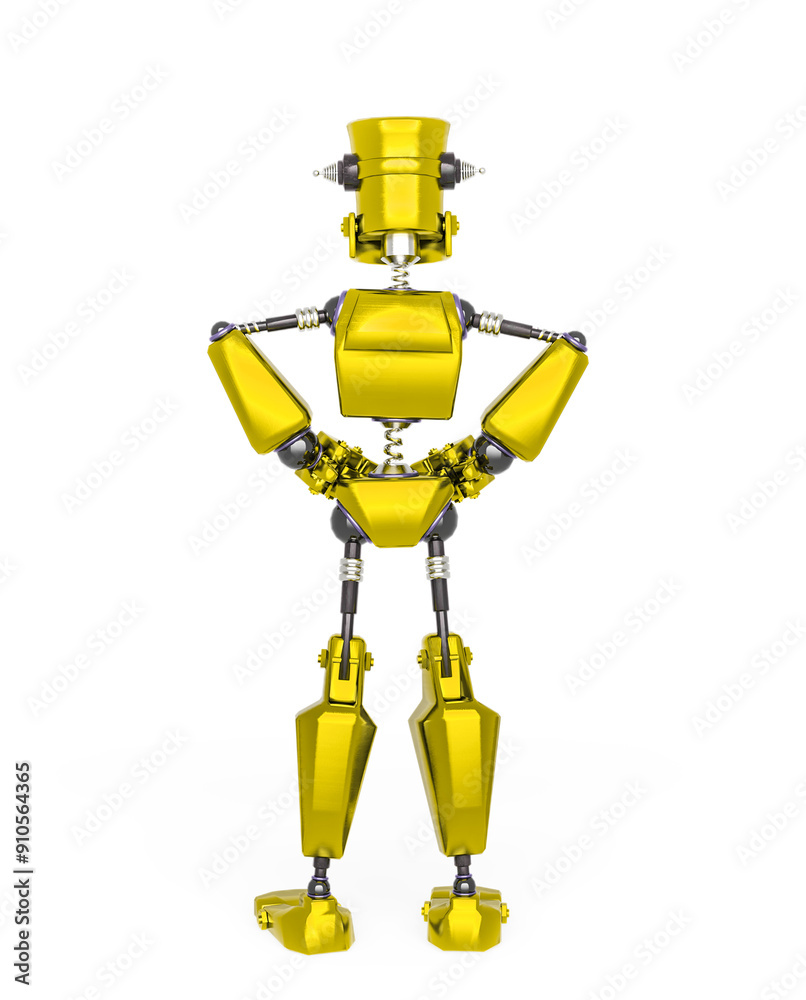 Sticker old fashion robot cartoon is doing a super hero pose and waiting for action rear view