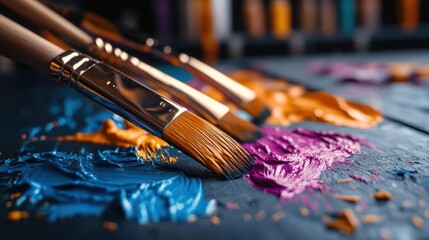 Fototapeta premium Art project, vibrant colors, creative process, studio setting, inviting