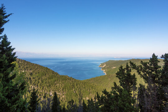 Amazing view down to the sea from the mountain in Othonoi island, north-west of Corfu, Greece