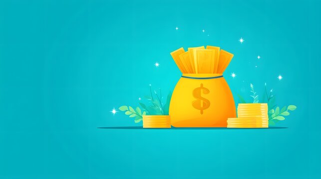 Efficient Financial Organization Concept with Money Sacks, Copy Space, and Flat Design Illustration