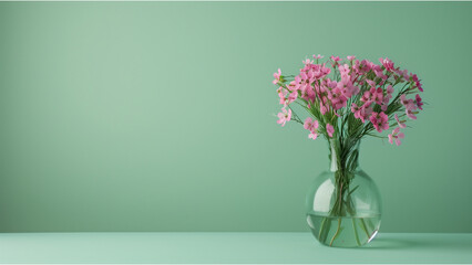 flowers in vase against green background.  Concept Home decor, Floral arrangements,  Minimalist style