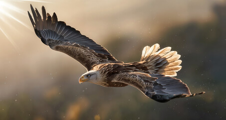 The eagle flies beautiful and stalks its prey