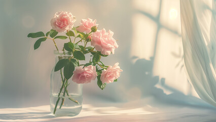 bouquet of flowers in vase copy space for text