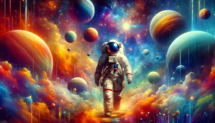 Cosmic Astronaut in Colorful Galaxy - Beautiful Space Art