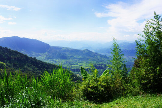 Jeric&oacute;, Antioquia, Colombia; July 19, 2024:  View of the Antioquia Mountains from Ecoland. Ecoland is a popular place in Jerico town to practice paragliding. 