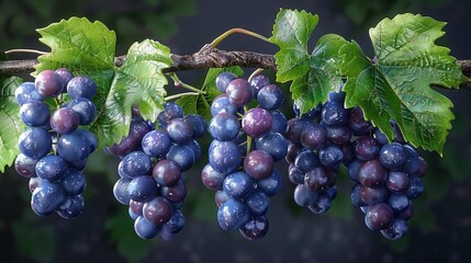 Fototapeta premium 3D Render of a Bunch of Grapes Hanging from a Vine