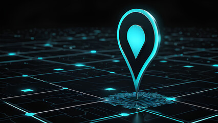 Glowing Location Pin on Dark Background