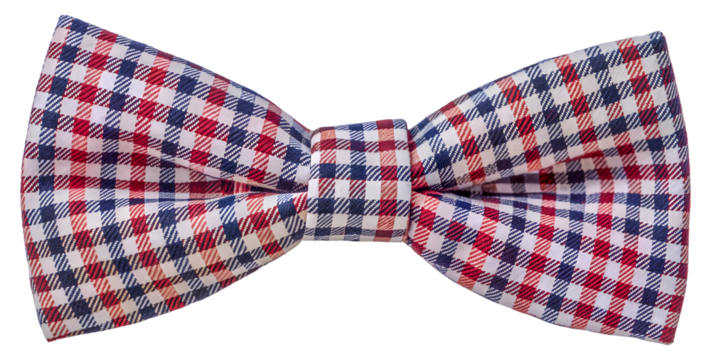 Stylish red and blue checkered bow tie perfect for formal occasions and events, cut out - stock png.