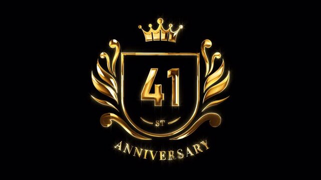 41st Anniversary Celebration. Happy 41 Years Anniversary Animation in Gold Color on the Transparent Background, Alpha Channel. Great for greetings, celebrations, events, and gifts.