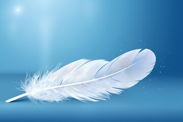 Obraz premium white feather on blue background made by midjourney